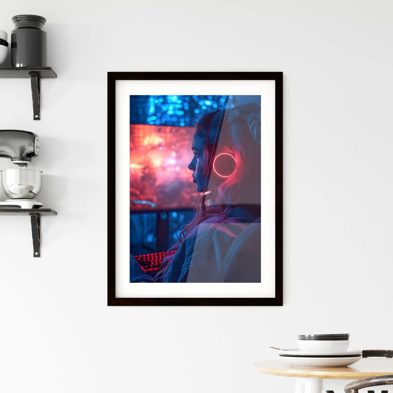 A trendy gamer streams herself - Art print o Framed Print