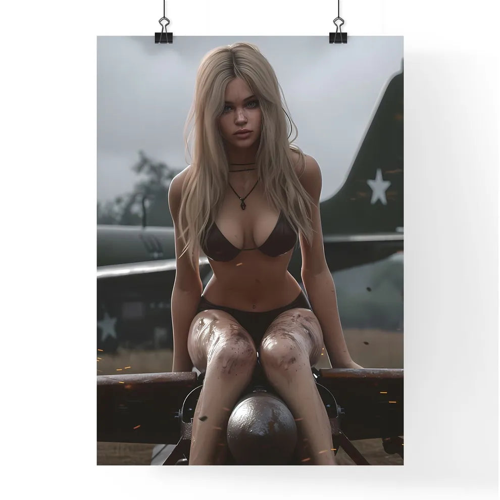 50's pin up girl riding a falling WW2 missil Poster