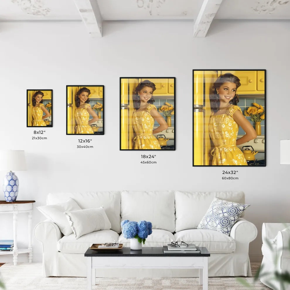 A young woman cleaning a stain off her apron - Kitchen Hangings