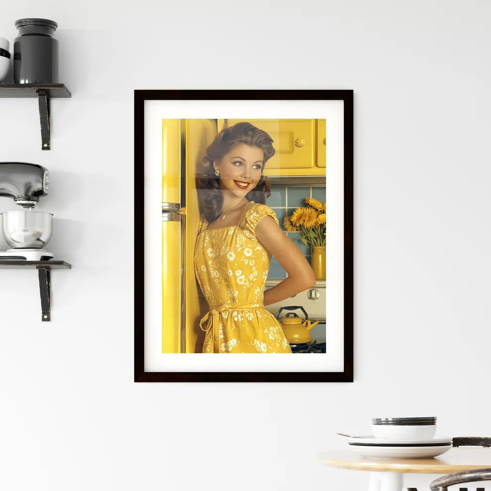 A young woman cleaning a stain off her apron Framed Print