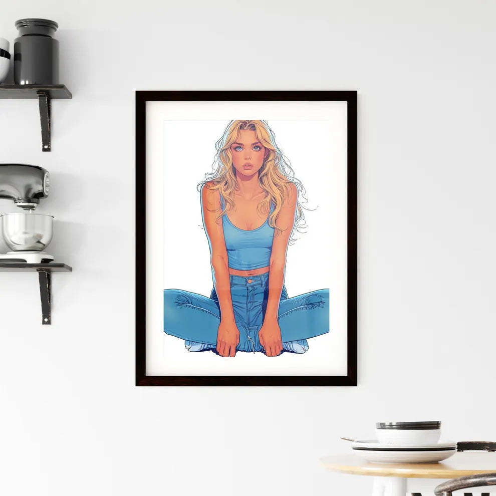Sitting pin up factory worker girl - Art pri Framed Print