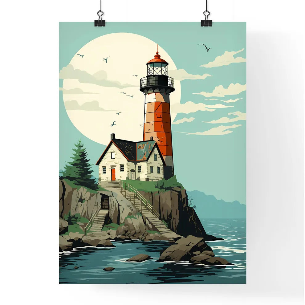 Advertising poster to announce trips for young people - Art print of a lighthouse on a rock Poster