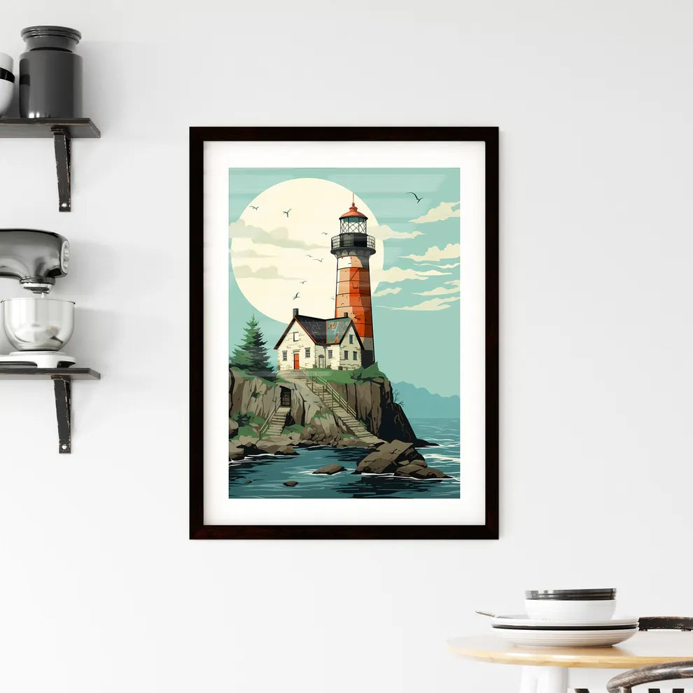 Advertising poster to announce trips for young people - Art print of a lighthouse on a rock Custom Print