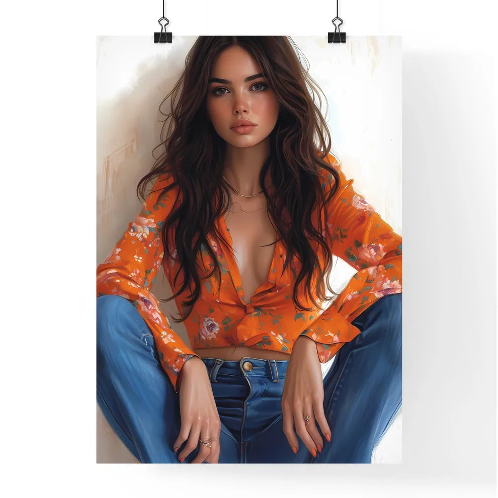 Sitting pin up factory worker girl - Art pri Poster