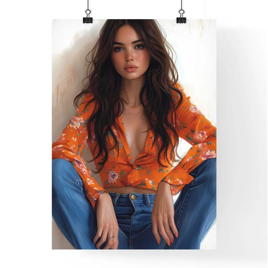 Sitting pin up factory worker girl - Art pri Poster