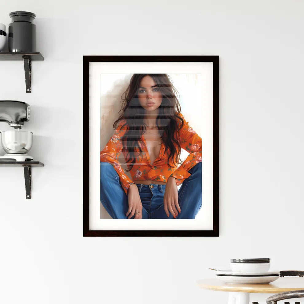 Sitting pin up factory worker girl - Art pri Framed Print