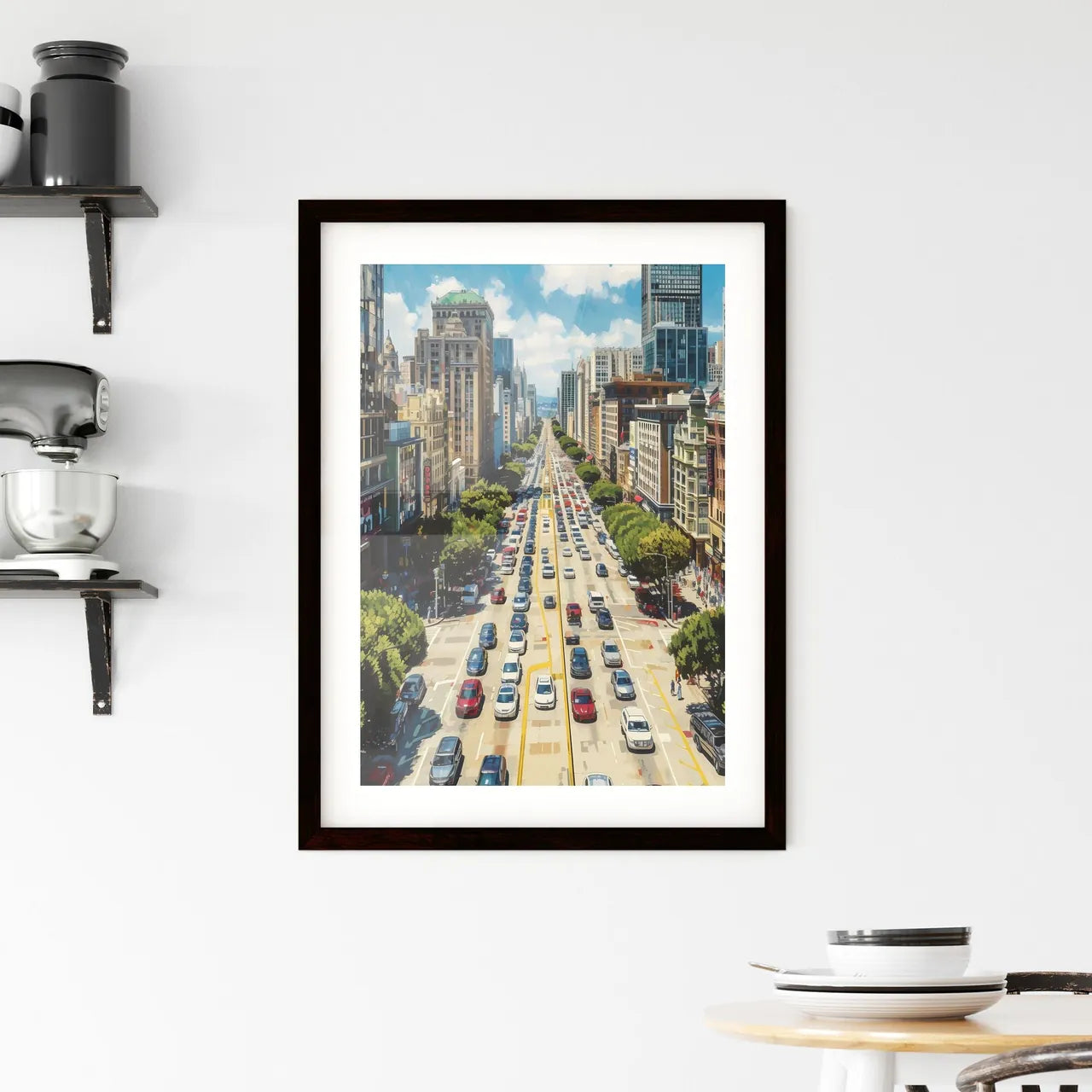 Poster of San Francisco - Art print of a city street with many cars and buildings Custom Print