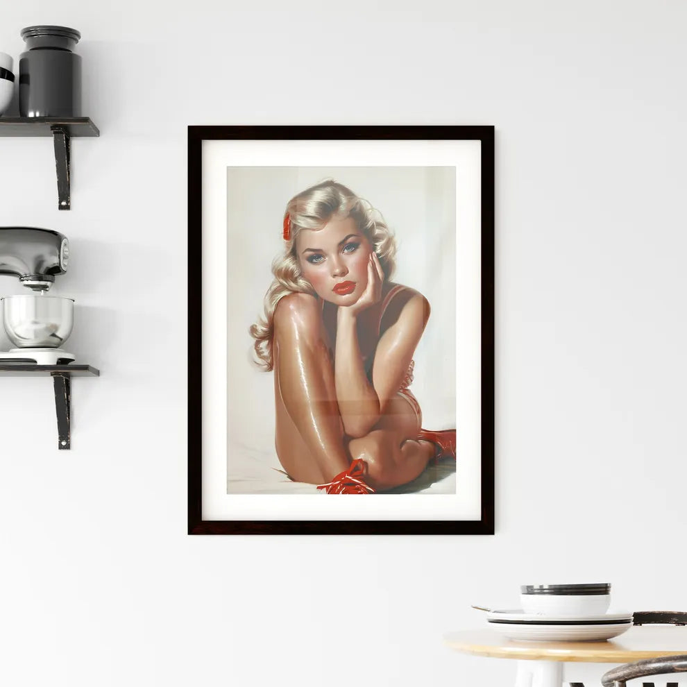 Sitting pin up factory worker girl - Art pri Framed Print