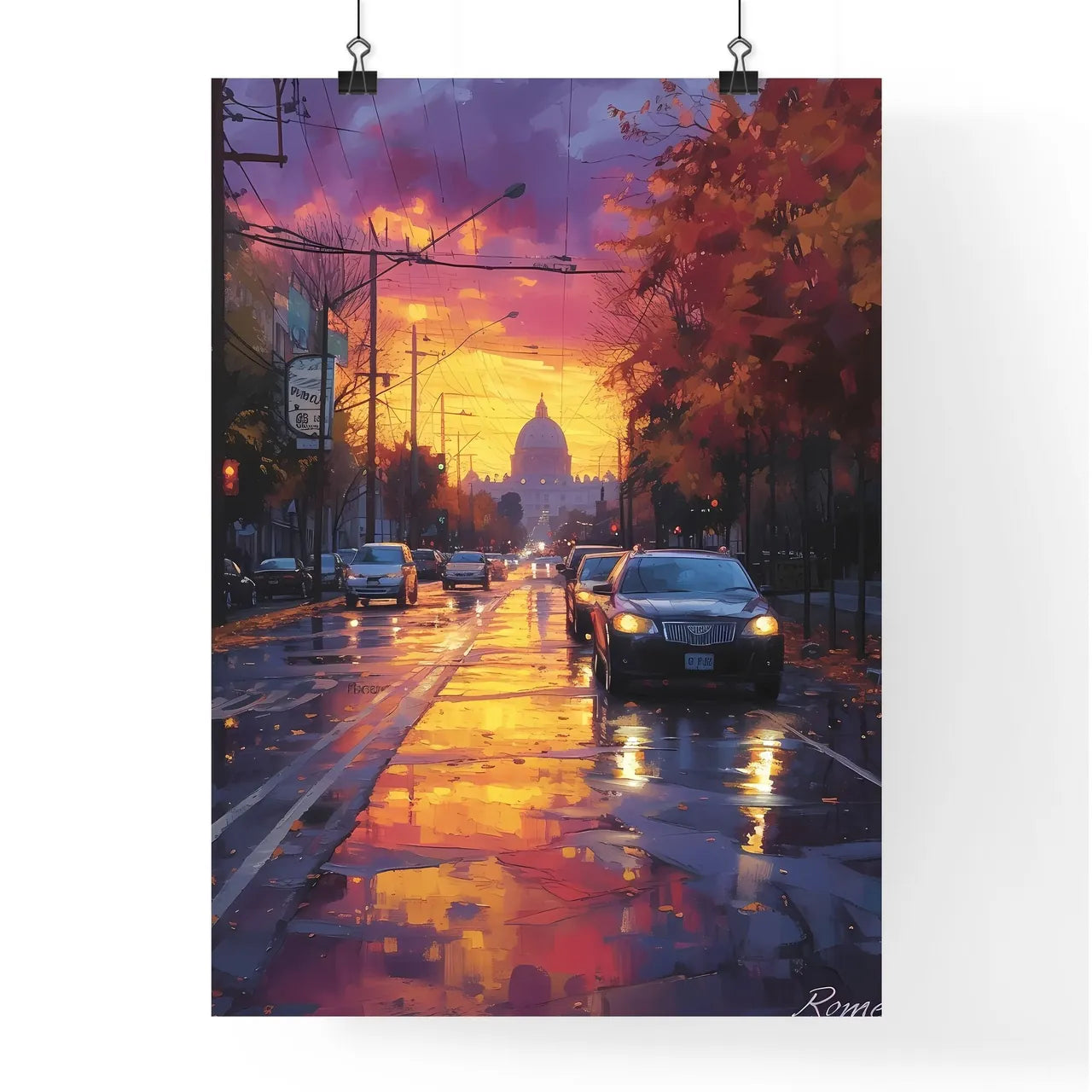 Poster of Rome - Art print of a road with cars and trees in the background Poster