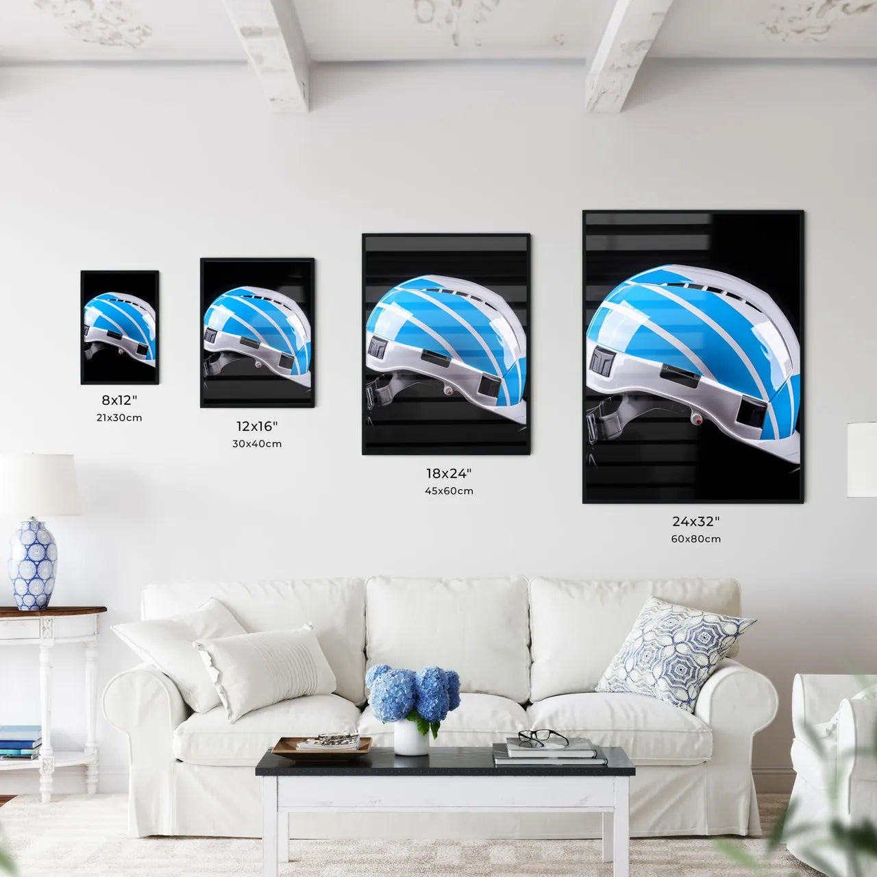 A white and blue construction hard hat - Art - Kitchen Hangings
