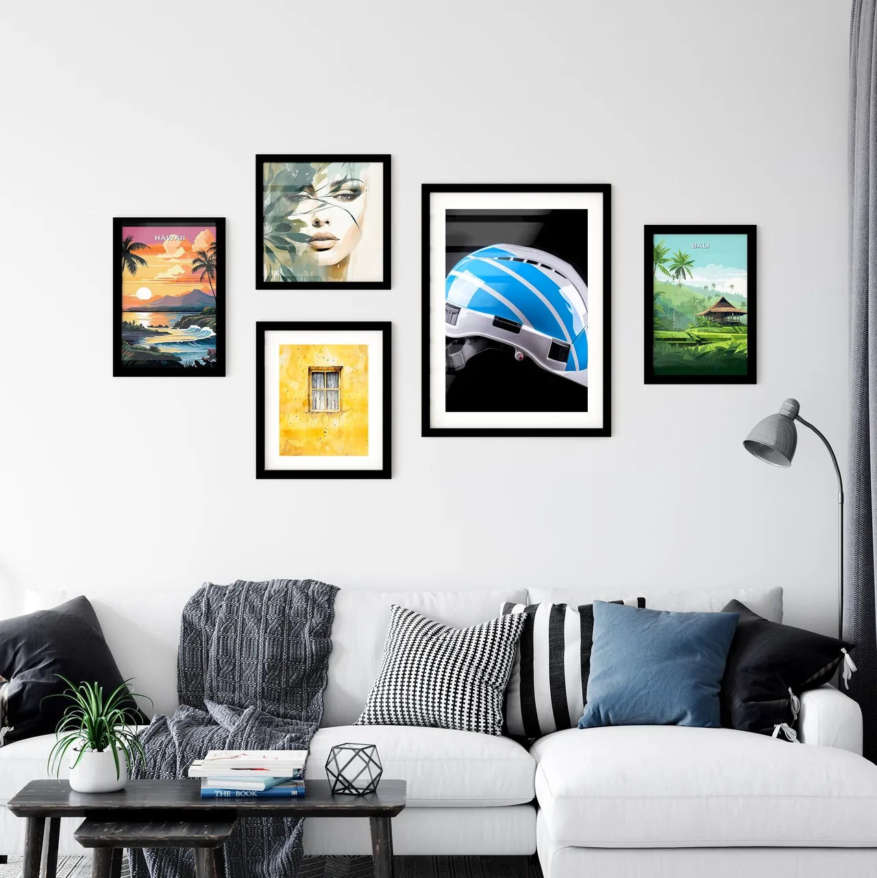A white and blue construction hard hat - Art Wall Art