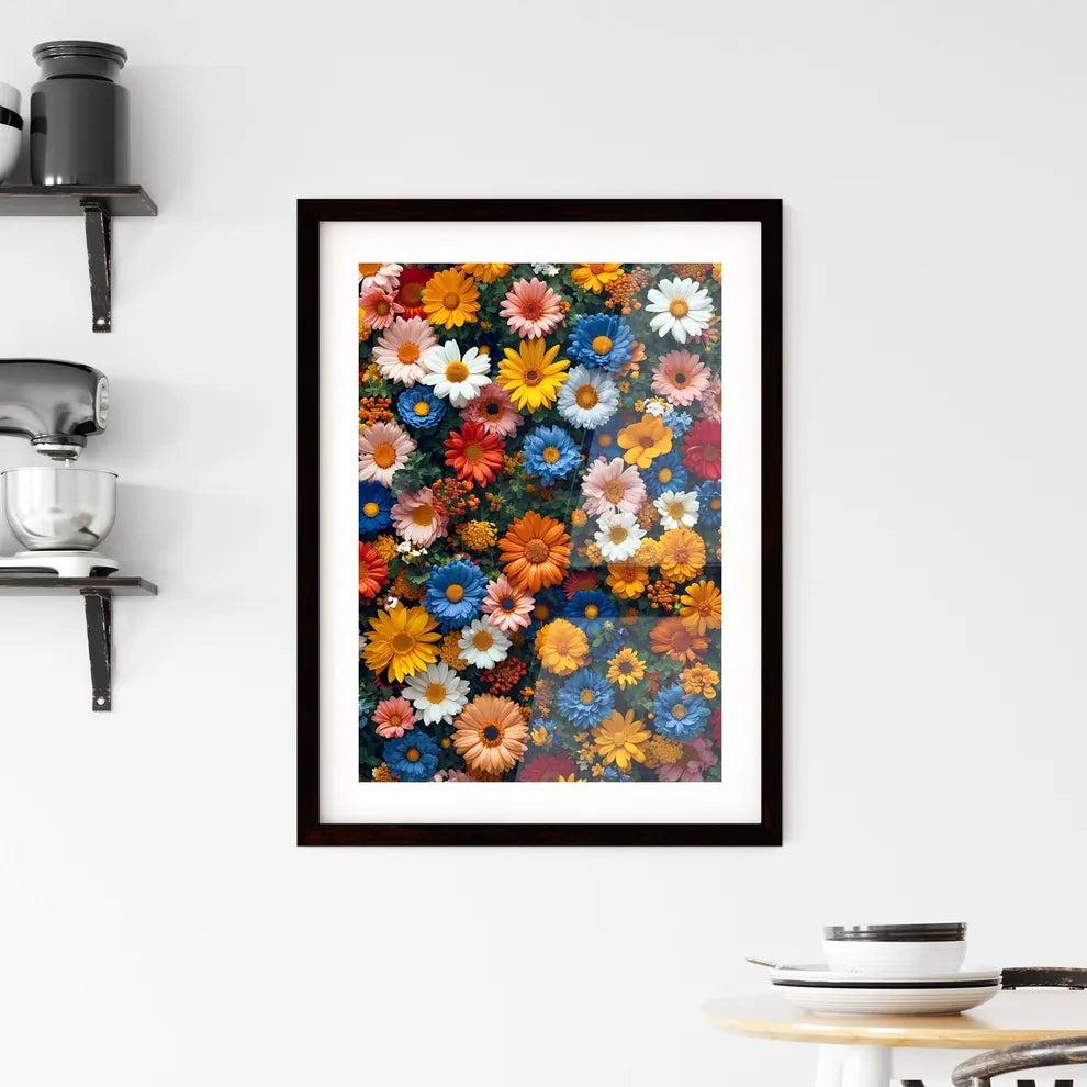 Retro colorful daisy flat pattern - Art prin Framed Print