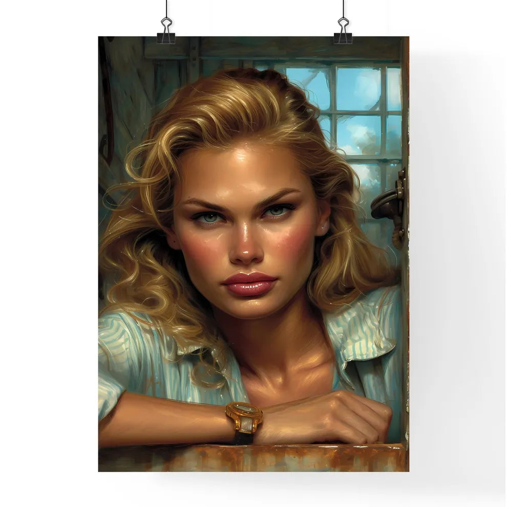 The vintage pin up girl, car engineering worker - Art print of a woman with blonde hair and a watch Default Title