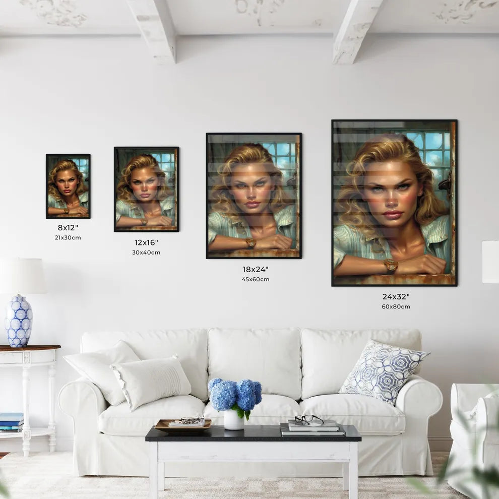 The vintage pin up girl, car engineering worker - Art print of a woman with blonde hair and a watch Default Title