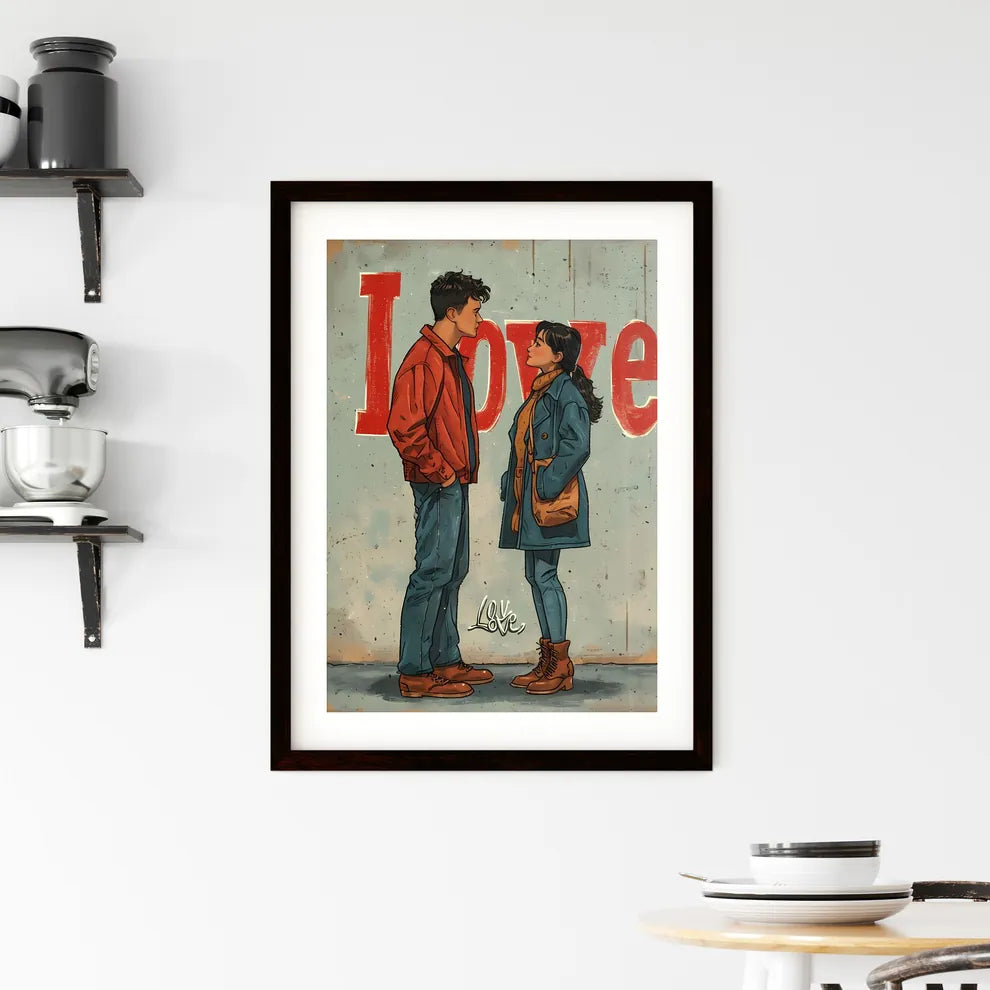 Cute pastel Love illustration - Art print of Framed Print