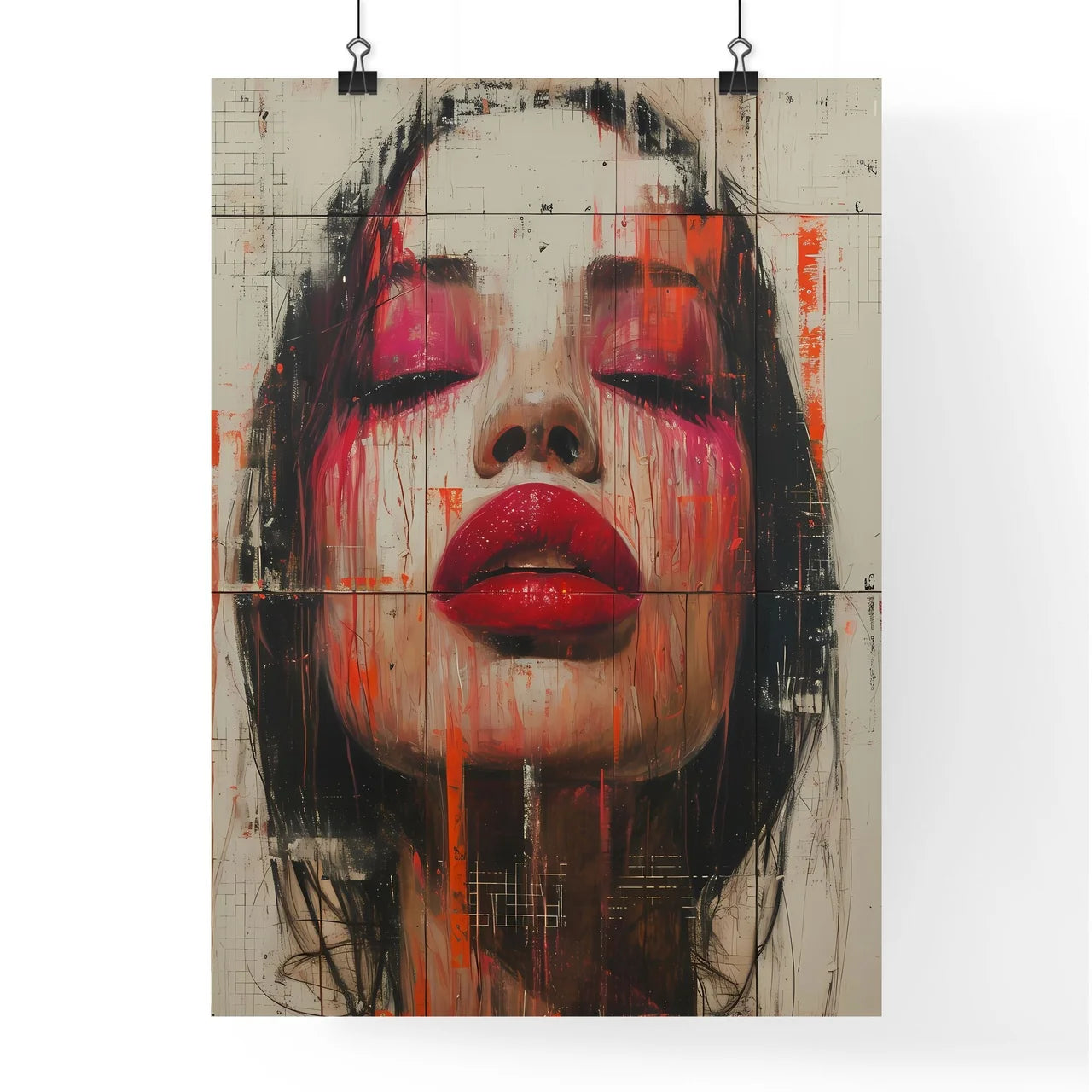 Vibrant red lips pop - Art print of a painti Poster