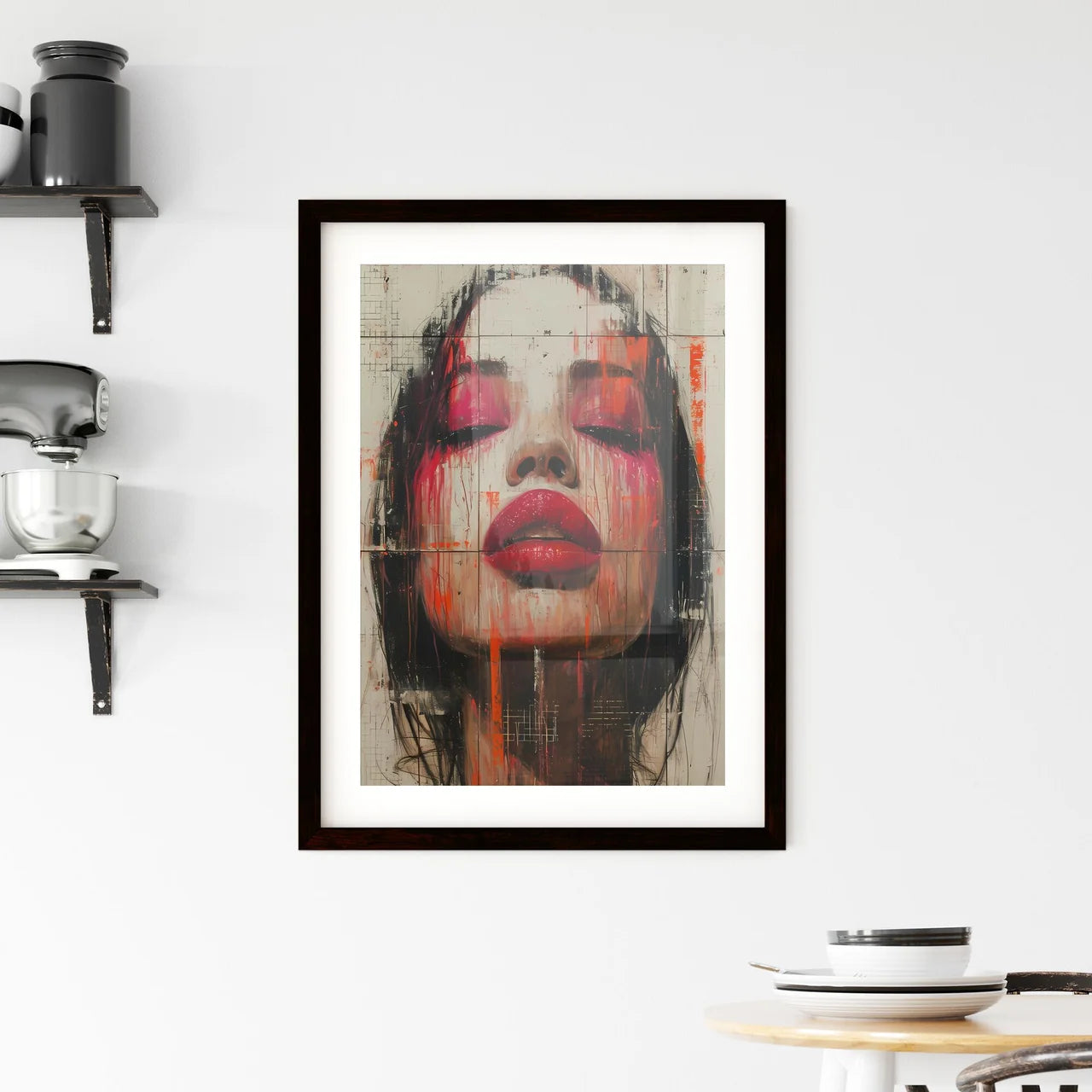 Vibrant red lips pop - Art print of a painti Framed Print