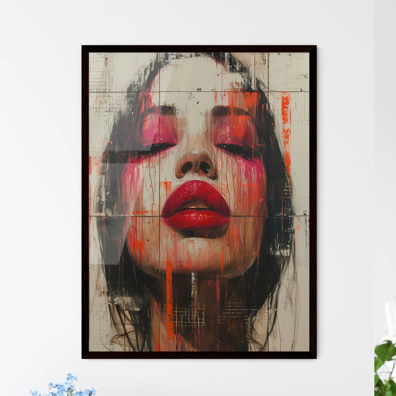 Vibrant red lips pop - Art print of a painti - Framed Art Print
