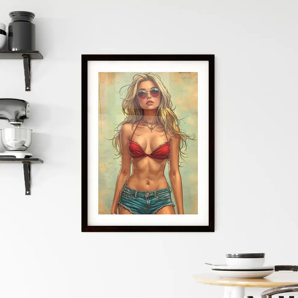 Vintage hipster woman - Art print of a woman Framed Print