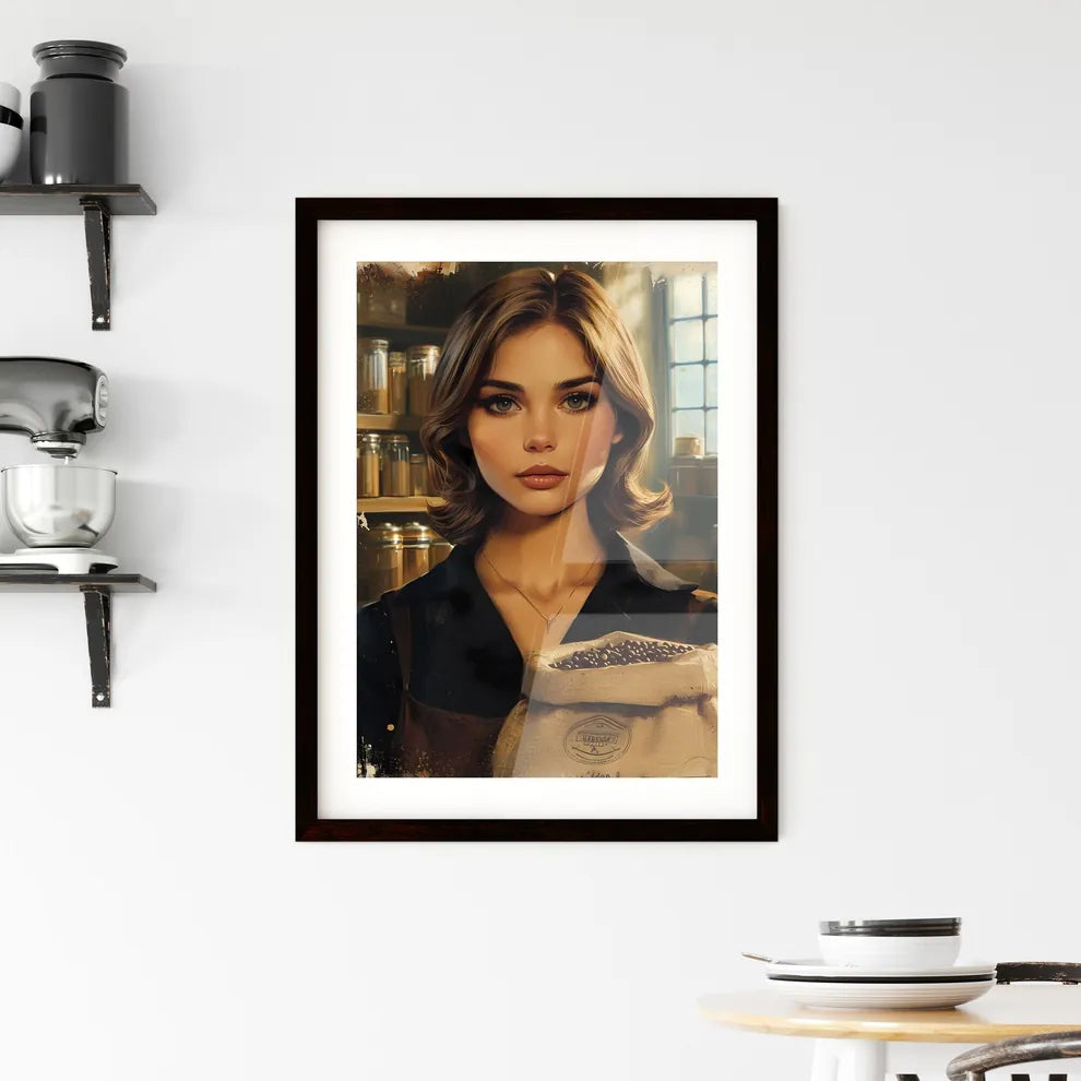 The vintage pin up Coffee girl isolated on w Framed Print