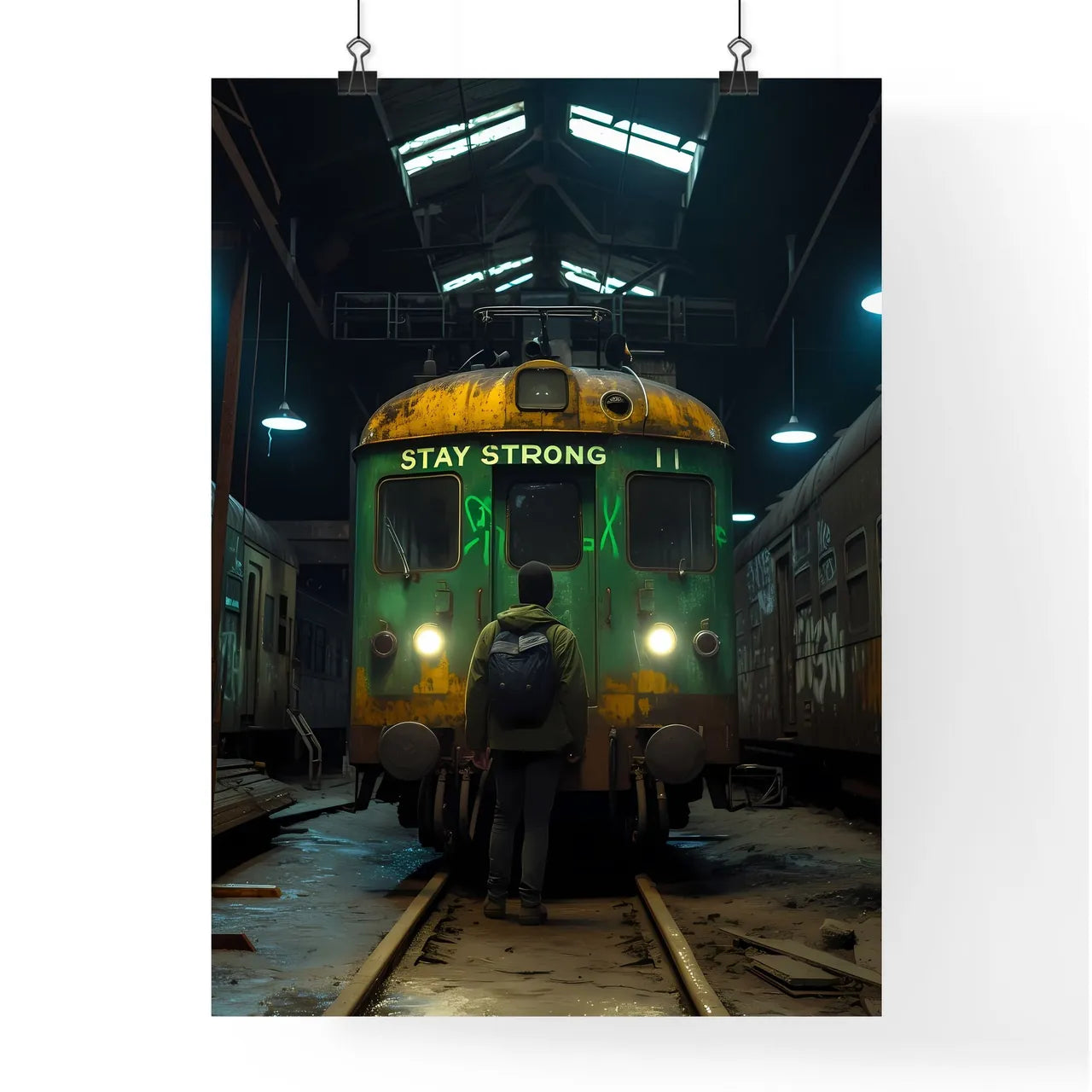 A new york train with the words spray painte Poster