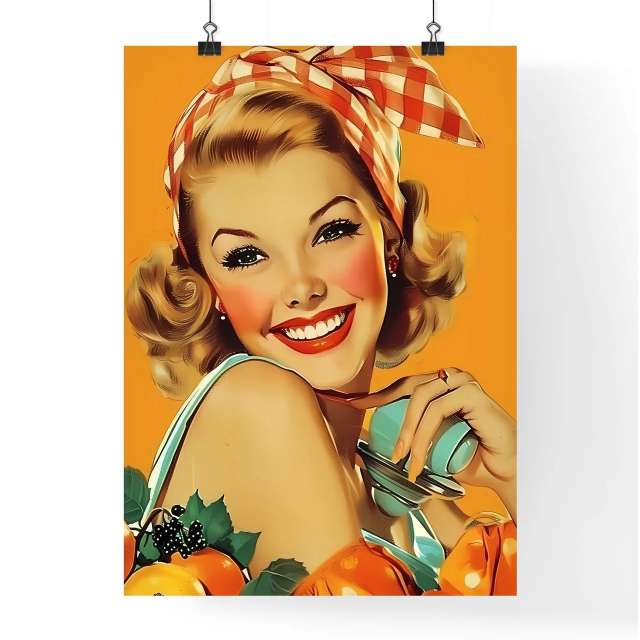 A housewife in a beautiful outfit is cleanin Poster