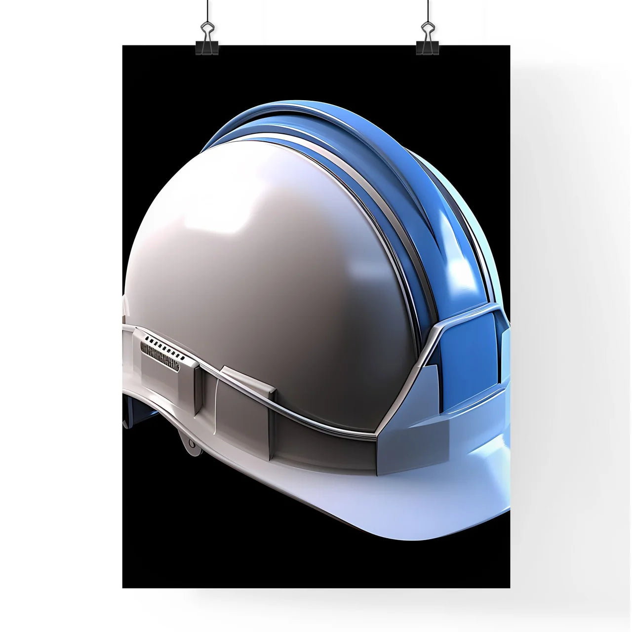 A white and blue construction hard hat - Art Poster