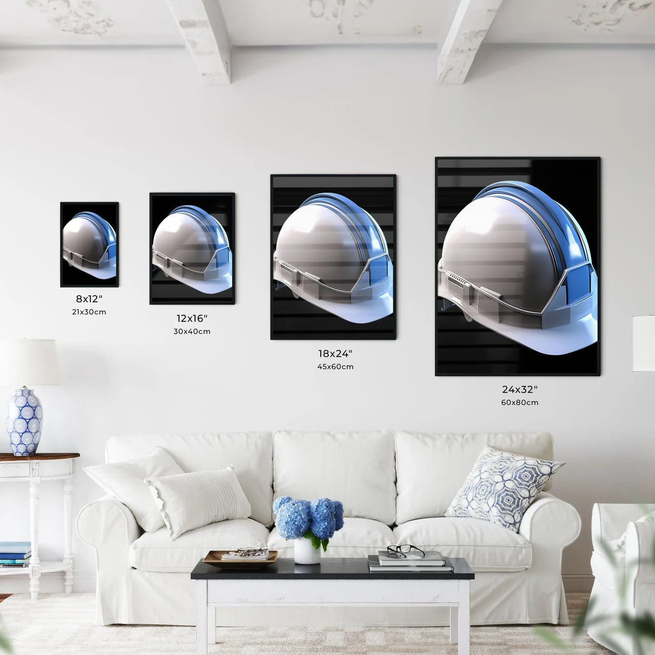 A white and blue construction hard hat - Art - Kitchen Hangings