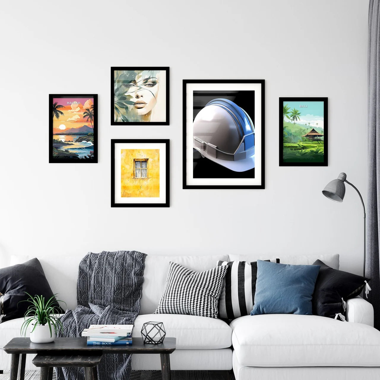 A white and blue construction hard hat - Art Wall Art