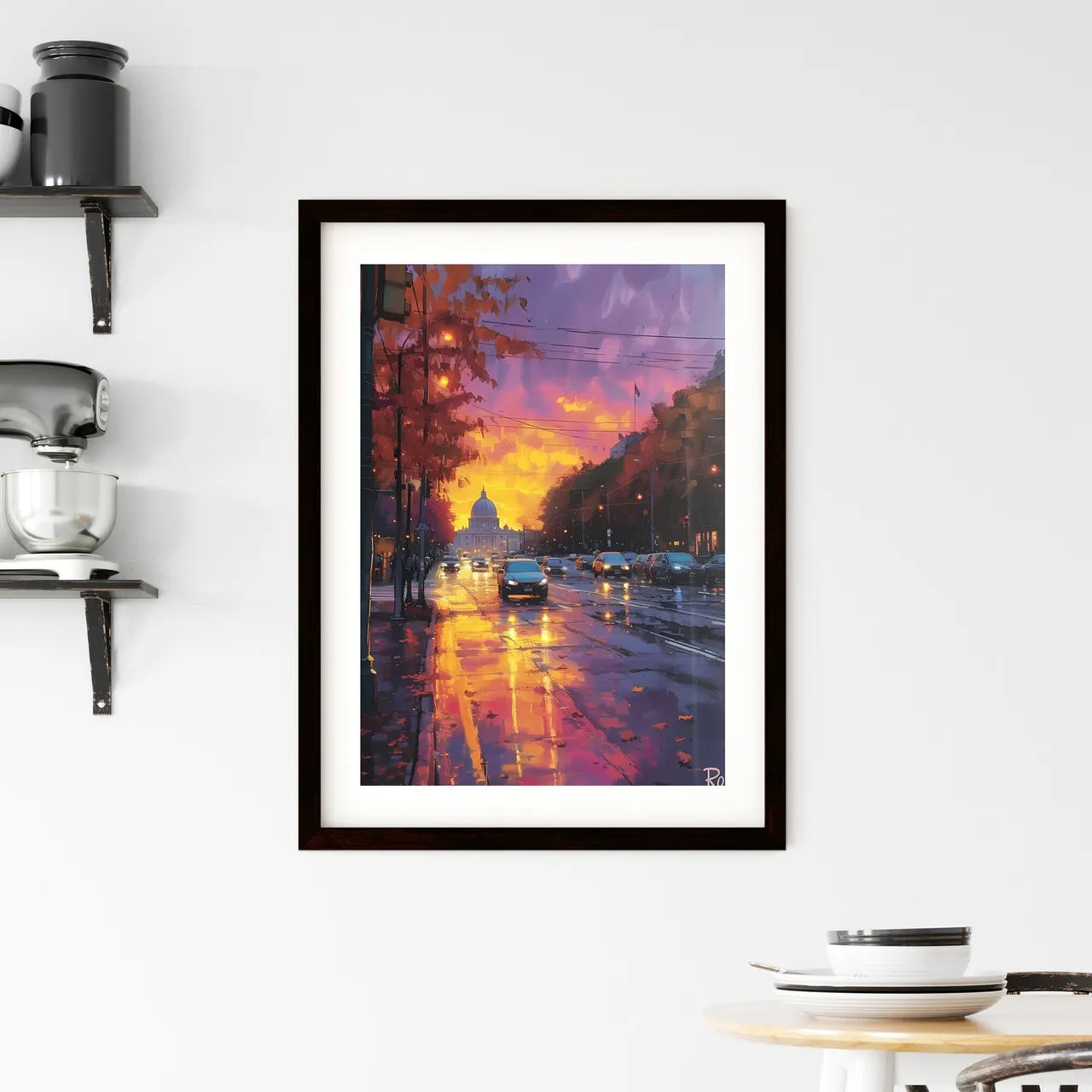 Poster of Rome - Art print of a street with cars and a dome in the background Custom Print