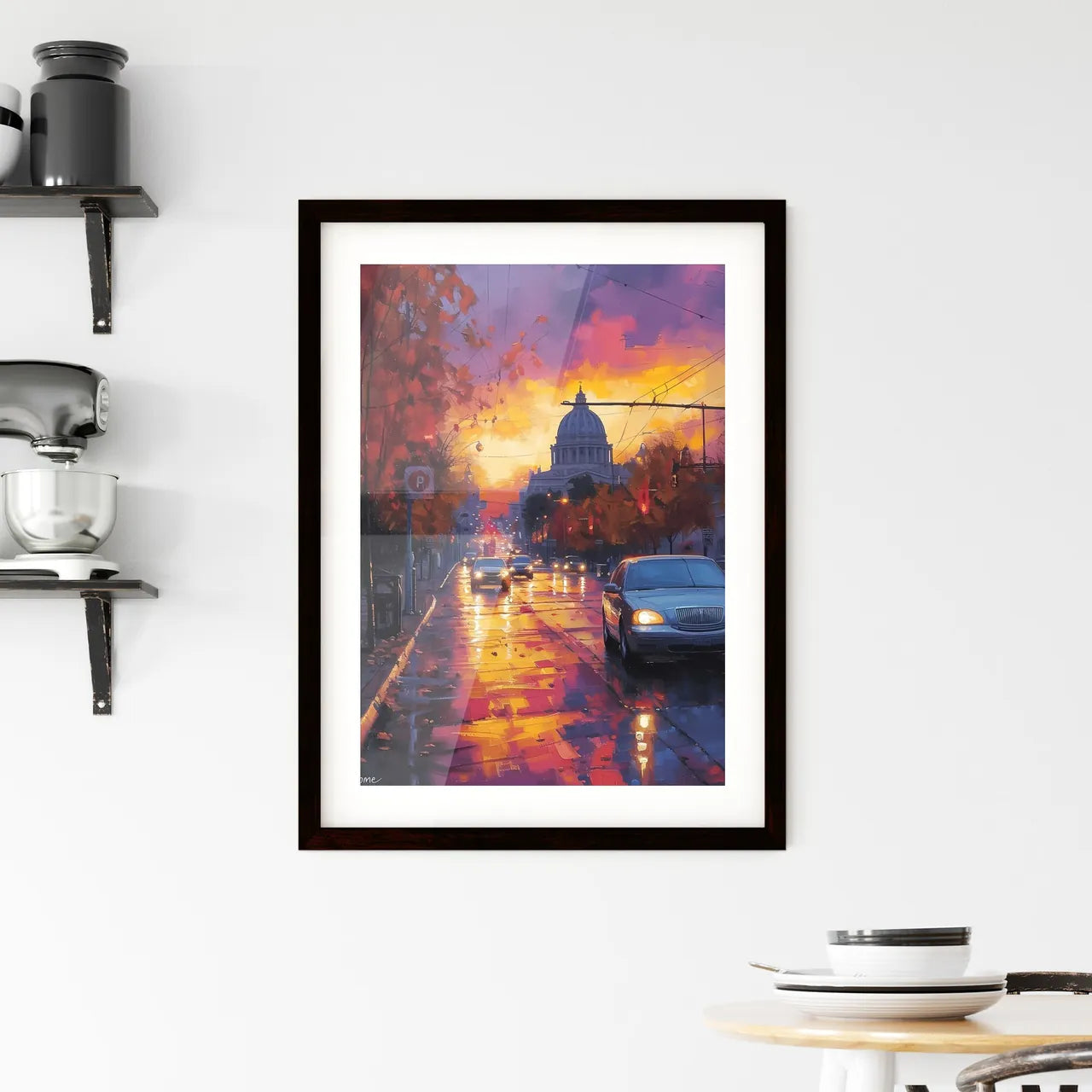 Poster of Rome - Art print of a street with cars and a building in the background Custom Print