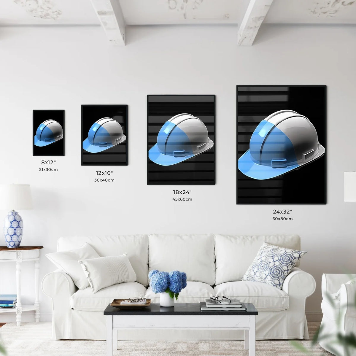 A white and blue construction hard hat - Art - Kitchen Hangings