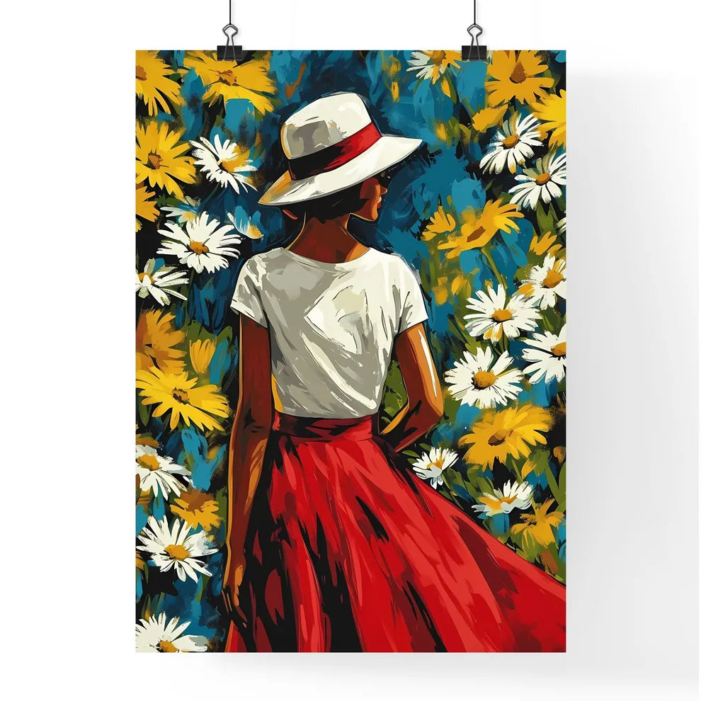 Retro colorful daisy flat pattern - Art prin Poster