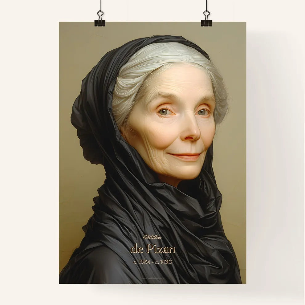 Christine, de Pizan, c. 1364 - c. 1430, A Poster of a woman with white hair and a black scarf Default Title