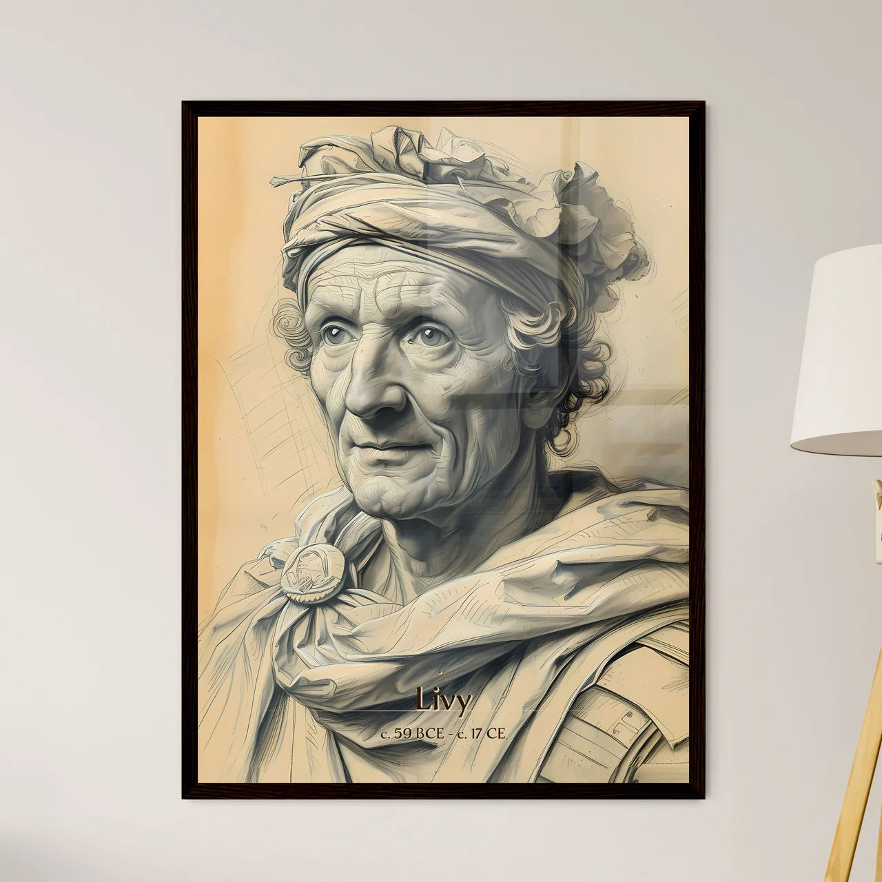 Livy, c. 59 BCE - c. 17 CE, A Poster of a drawing of a man wearing a turban Framed Art