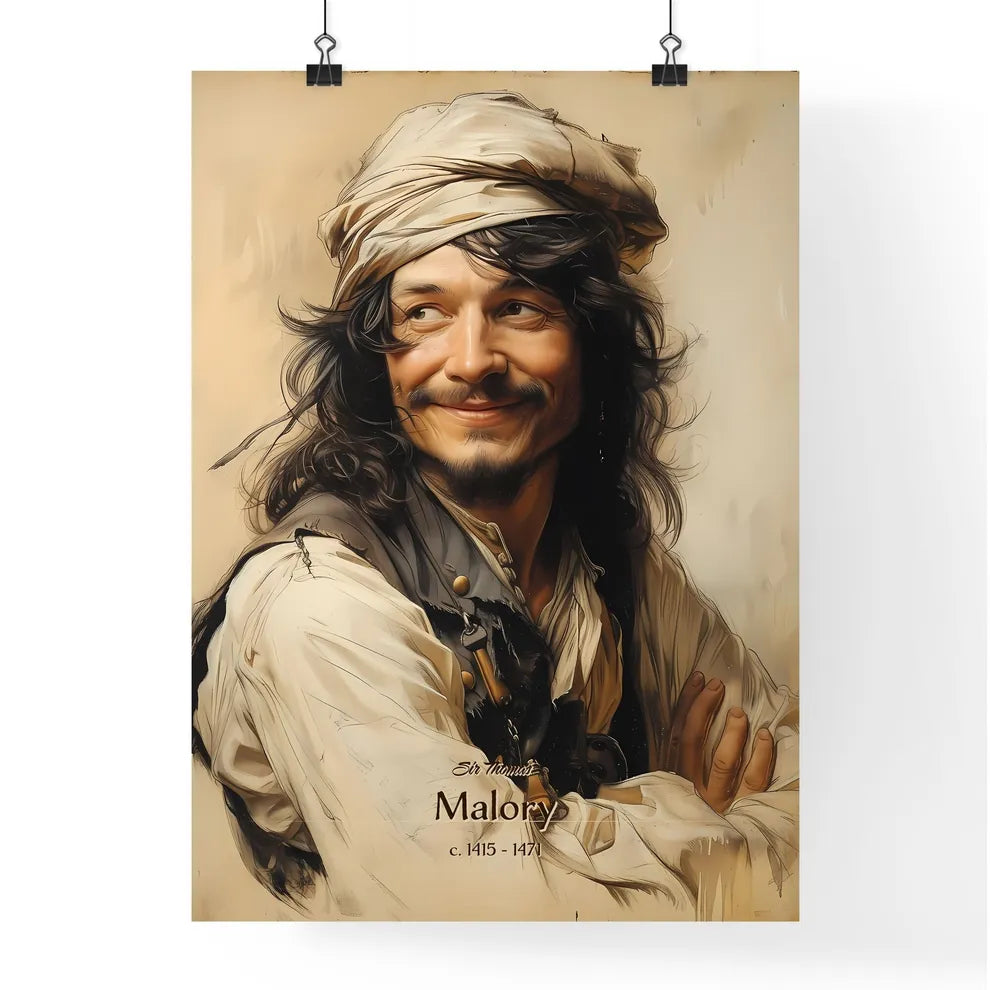 Sir Thomas, Malory, c. 1415 - 1471, A Poster of a man with long hair and a turban Default Title