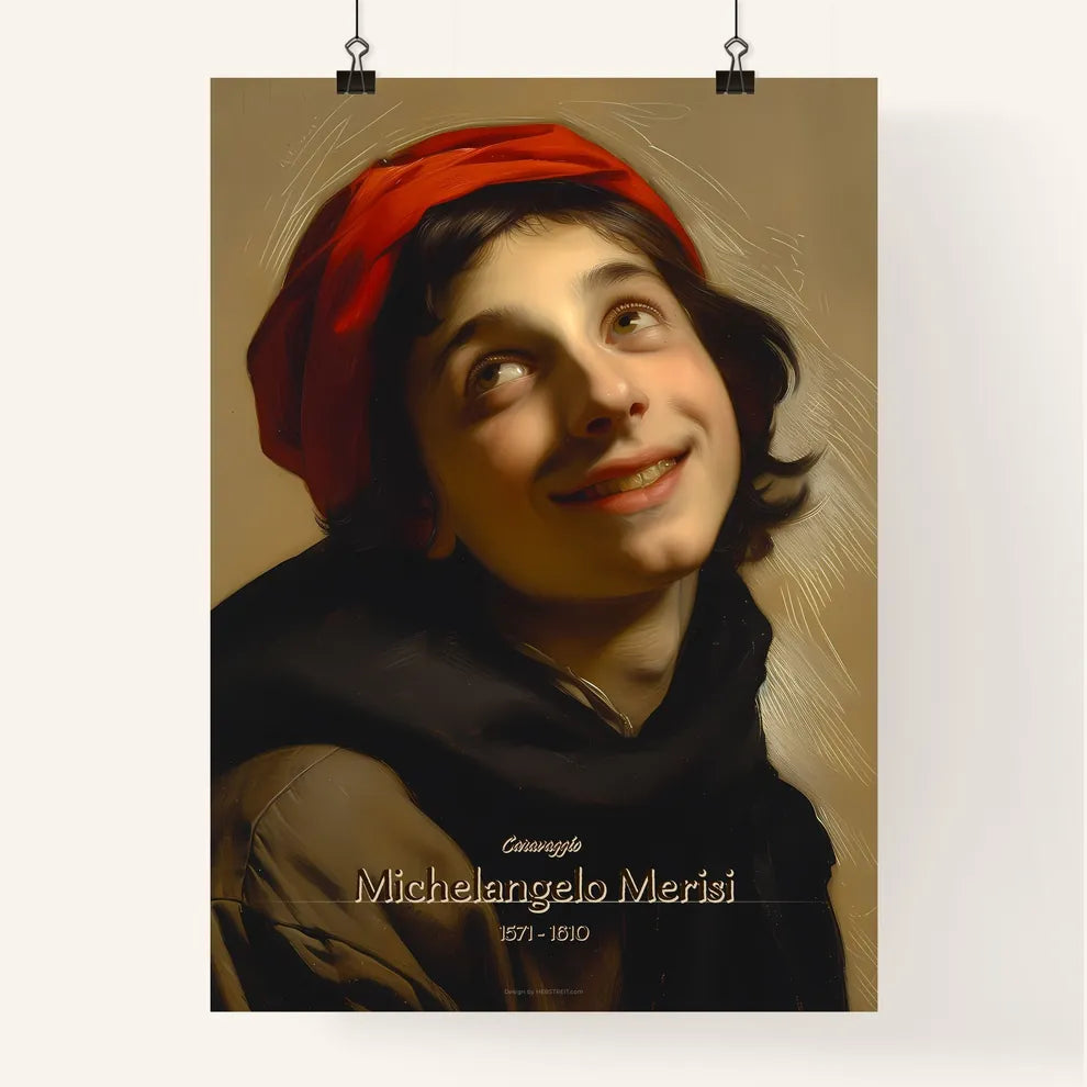 Caravaggio, Michelangelo Merisi, 1571 - 1610, A Poster of a boy looking up with a red hat Default Title