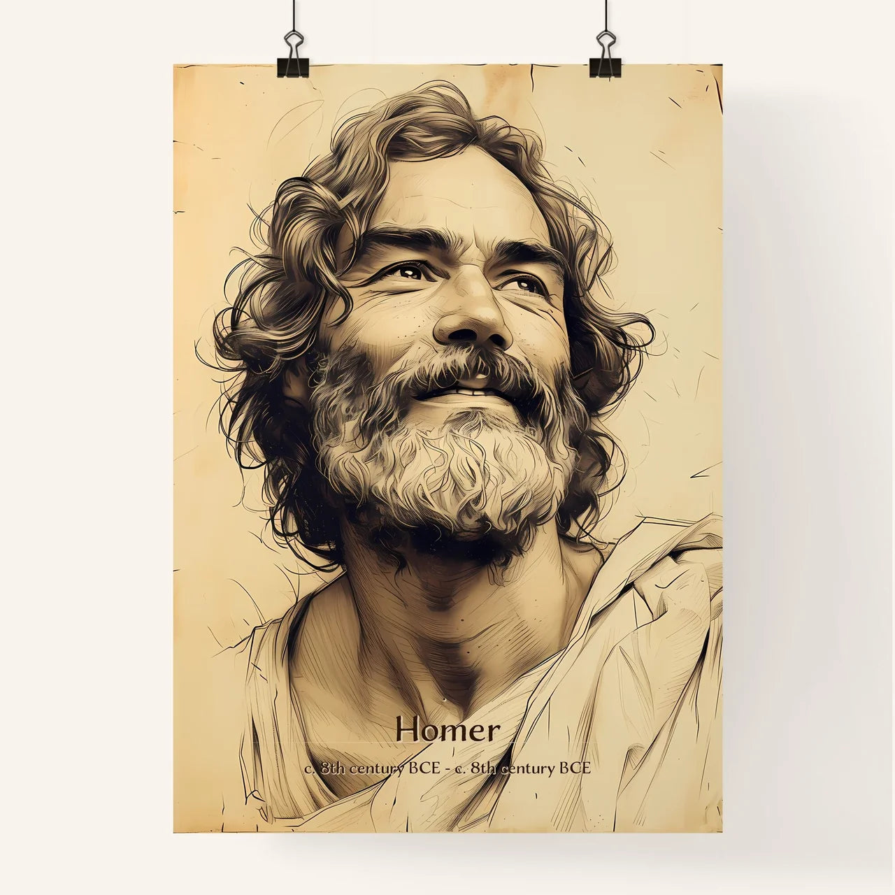Homer, c. 8th century BCE - c. 8th century BCE, A Poster of a drawing of a man with a beard Default Title