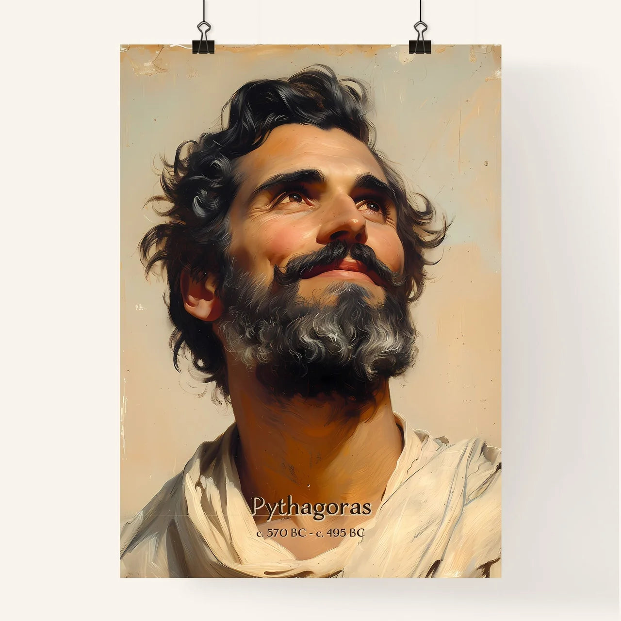 Pythagoras, c. 570 BC - c. 495 BC, A Poster of a man with a beard looking up Default Title