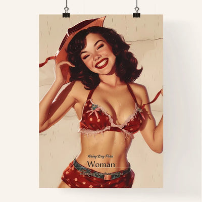 Rainy Day Paris, Woman, sweeping overdrawn lines, A Poster of a woman wearing a red garment and hat