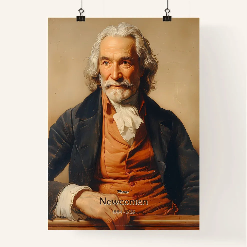 Thomas, Newcomen, 1664 - 1729, A Poster of a man with white hair and beard sitting in a chair Default Title