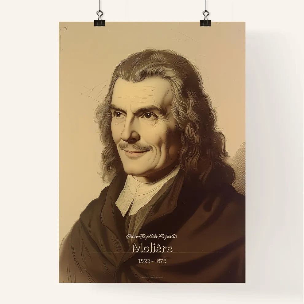 Jean-Baptiste Poquelin, Molière, 1622 - 1673, A Poster of a man with long hair and a black coat Default Title