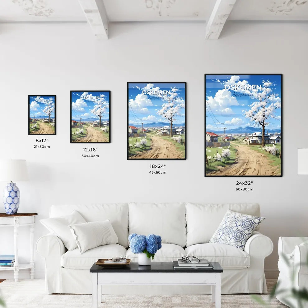 Oskemen, Kazakhstan, A Poster of a dirt road with a tree and houses in the background Default Title
