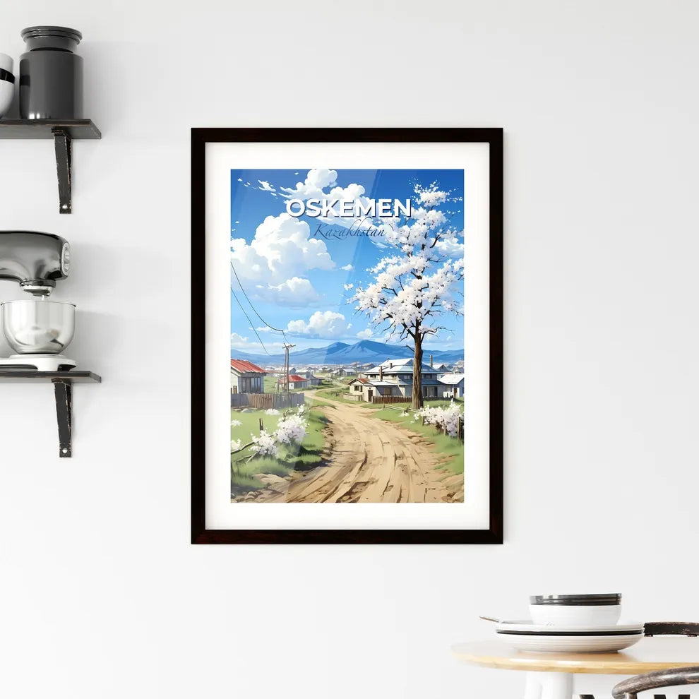 Oskemen, Kazakhstan, A Poster of a dirt road with a tree and houses in the background Default Title