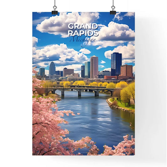 Grand Rapids, Michigan, A Poster of a river with a bridge and trees in front of a city Default Title