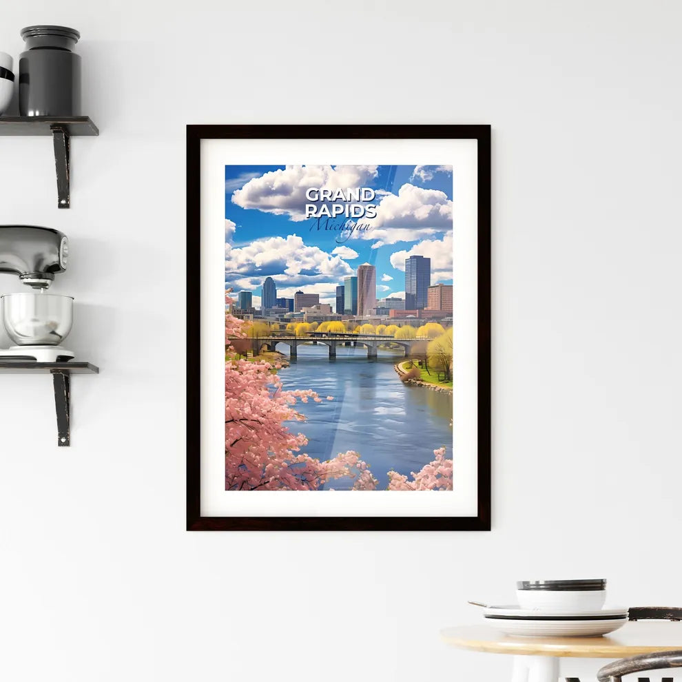 Grand Rapids, Michigan, A Poster of a river with a bridge and trees in front of a city Default Title