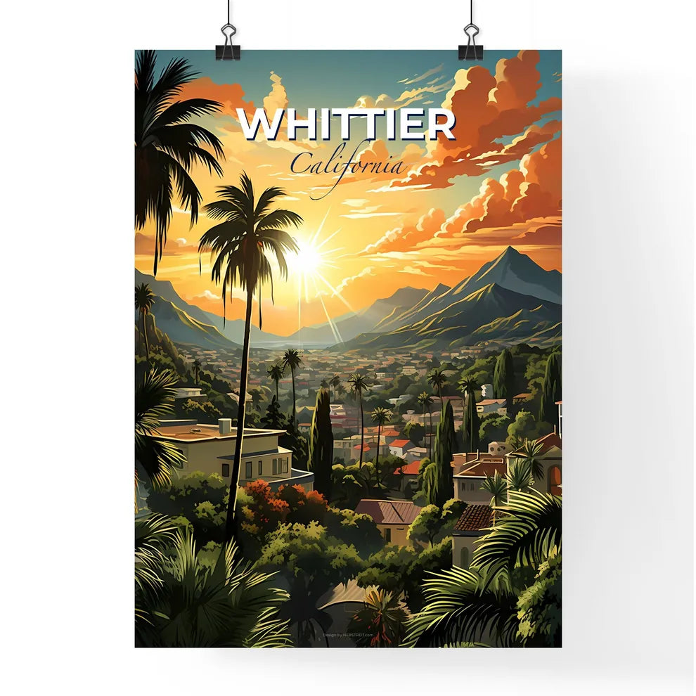 Whittier, California, A Poster of a landscape of a town with trees and mountains Default Title
