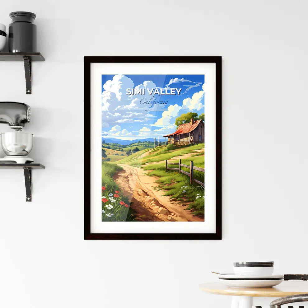 Simi Valley, California, A Poster of a house on a hill with a dirt road and flowers Default Title