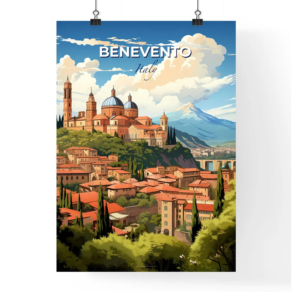 Benevento, Italy, A Poster of a city with a building on a hill Default Title