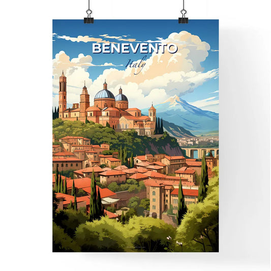 Benevento, Italy, A Poster of a city with a building on a hill Default Title